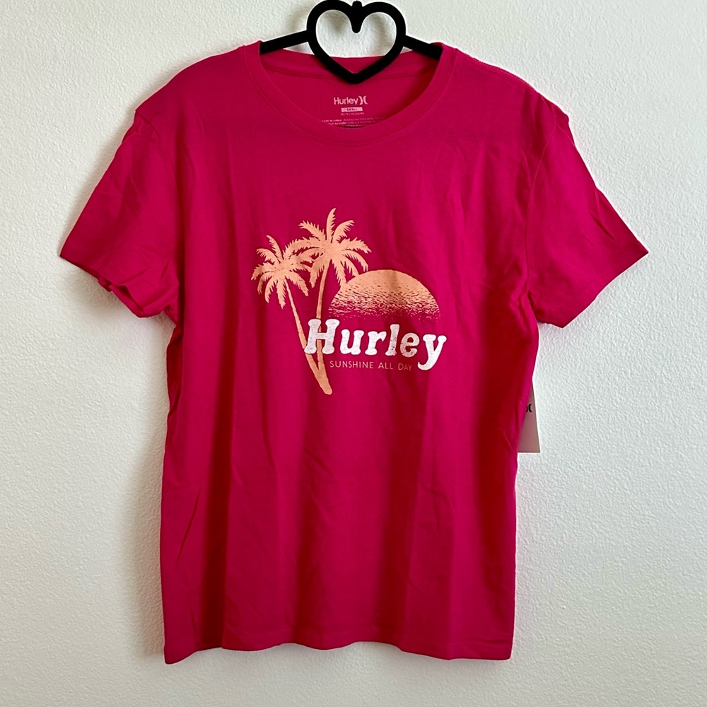 Hurley Electric Pink Sunshine All Day Graphic Cotton Short Sleeve Tee Size S